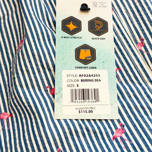 Rainforest Stripe Flamingo Print Seersucker 7" Swim Trunks Mens Size‎ Small NWT - Picture 6 of 14